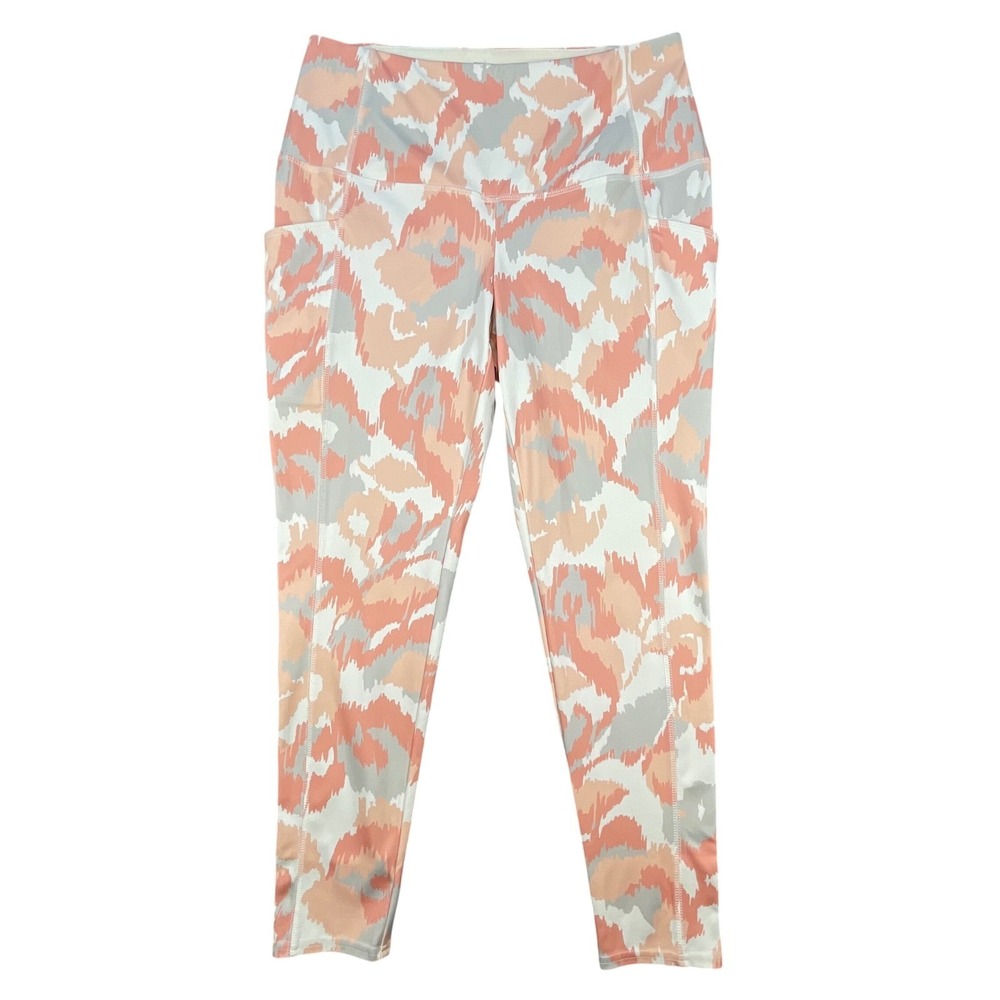 Chico's Zenergy Coral Abstract Animal Print Pocket Leggings Womens Size 1P